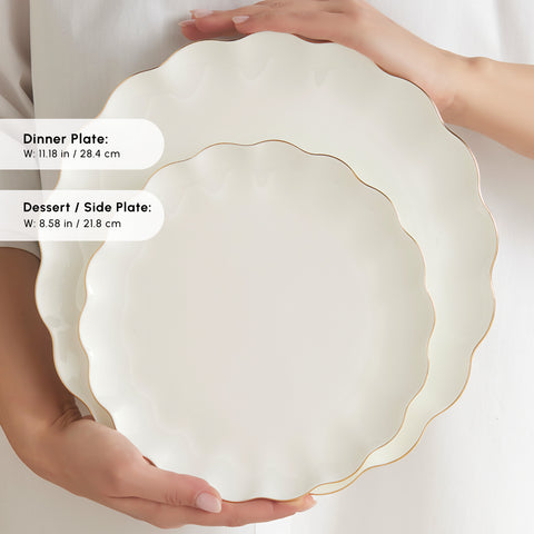 Karaca Fine Pearl Extra Shell 55-Piece Dinner Set for 12 People, Gold
