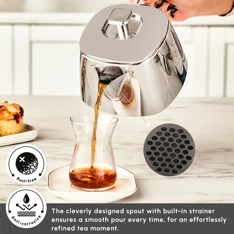 Karaca Brewinox Stainless Steel Teapot Set, Large, Inox