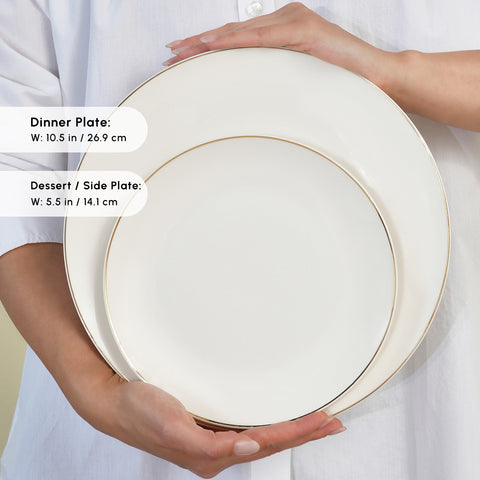 Karaca Bone China Donatella 70-Piece Dinner Set for 12 People, Gold White