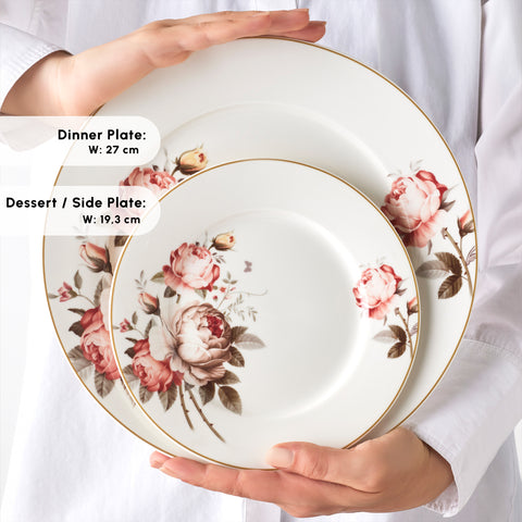 Karaca Bone China Rosie 24-Piece Dinner Set for 6 People, Multi