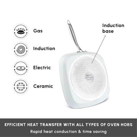 Karaca Swiss Crystal Almond Cream Non-Stick Induction Stainless Steel Handle Grill, 28cm, Cream