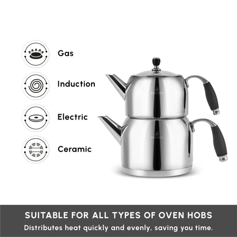 Karaca Stella Stainless Steel Teapot Set, XL, Silver