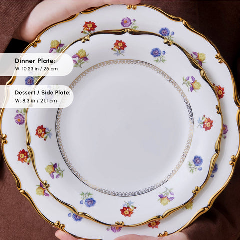 Karaca Royal Bone China Diana 55-Piece Dinner Set for 12 People, Gold
