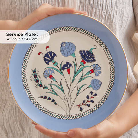 Karaca Bone China Blue Clove 26-Piece Serveware Set for 6 People, Multi