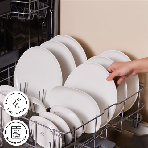 Karaca Stream Bone China Middle 34-Piece Serveware Set for 6 People, White