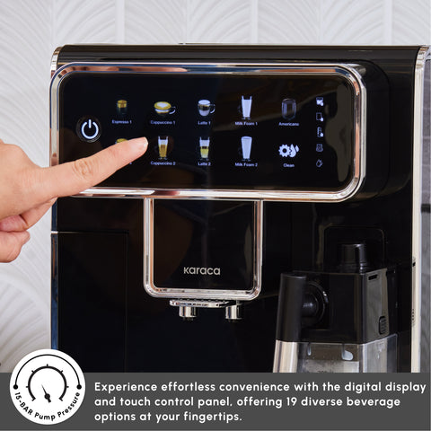 Karaca CoffeeMaestro Automatic Espresso Coffee Machine, 1500W, 1,5L, Black