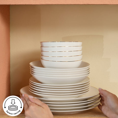 Karaca Bone China Donatella 70-Piece Dinner Set for 12 People, Gold White