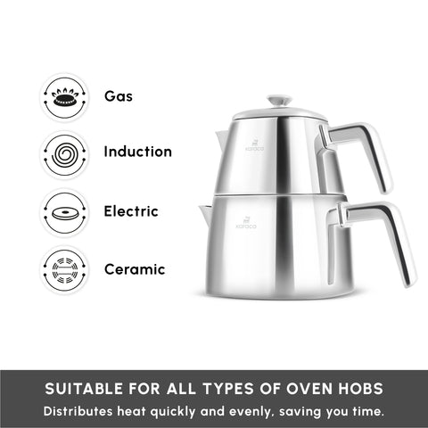 Karaca Brewinox Stainless Steel Teapot Set, Midi, Inox
