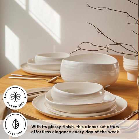 Karaca Earth Collection Clay 55-Piece Porcelain Dinner Set for 12 People, White