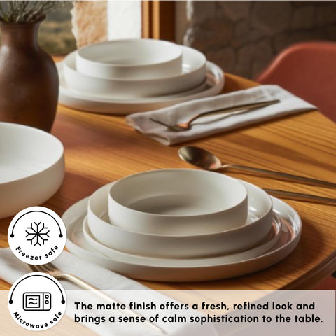 Karaca Earth Collection Matte Glaze 55-Piece Porcelain Dinner Set for 12 People, White