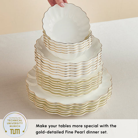 Karaca Fine Pearl Extra Shell 55-Piece Dinner Set for 12 People, Gold