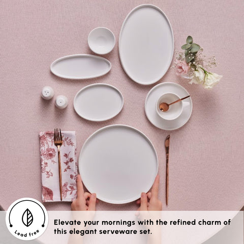 Karaca Stream Bone China Sunset 34-Piece Serveware Set for 6 People, White