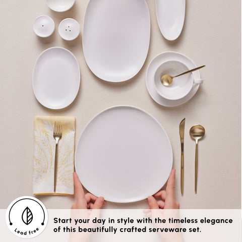 Karaca Stream Bone China Middle 34-Piece Serveware Set for 6 People, White