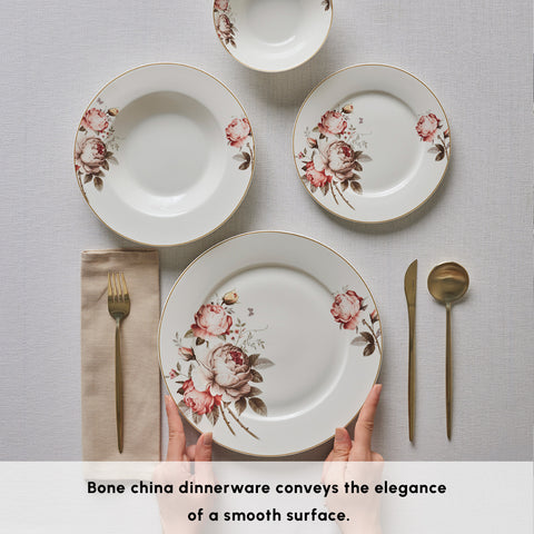 Karaca Bone China Rosie 24-Piece Dinner Set for 6 People, Multi