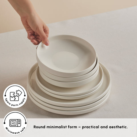 Karaca Stream Bone China Felix XL 18-Piece China Dinner Set for 6 People, White
