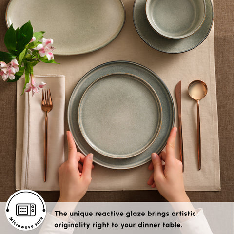 Karaca Earth Collection Skal 55-Piece Stoneware Dinner Set for 12 People, Grey