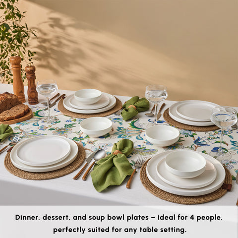 Karaca Stream Bone China Saturn 12-Piece Dinner Set for 4 People, White