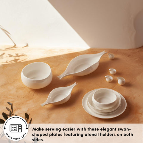 Karaca Earth Collection Clay 55-Piece Porcelain Dinner Set for 12 People, White