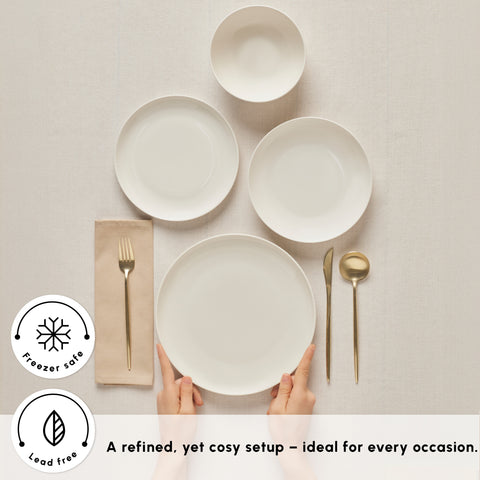 Karaca Streamline Remi Bone China 24-Piece Dinner Set for 6 People, White