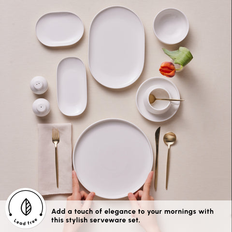 Karaca Stream Bone China Meridian 34-Piece Serveware Set for 6 People, White