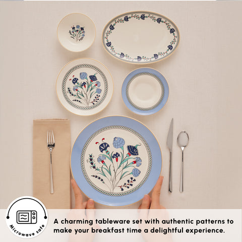 Karaca Bone China Blue Clove 26-Piece Serveware Set for 6 People, Multi