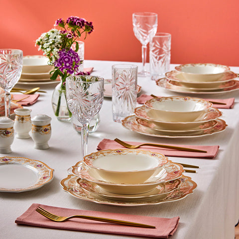 Emsan Empire Bone Golden Flower 29-Piece Dinner Set for 6 People, Gold