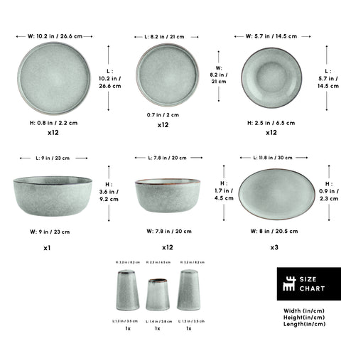 Karaca Earth Collection Skal 55-Piece Stoneware Dinner Set for 12 People, Grey