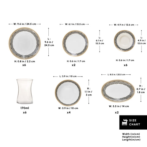 Karaca Bone China Globe 26-Piece Serveware Set for 6 People, Multi