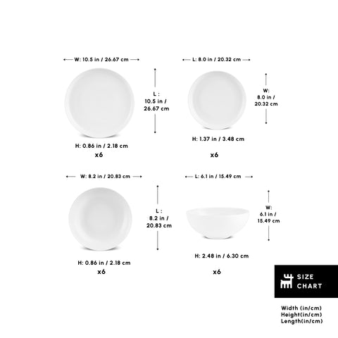 Karaca Streamline Remi Bone China 24-Piece Dinner Set for 6 People, White