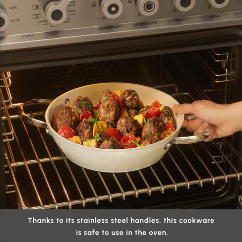 Karaca Swiss Crystal Almond Cream Non-Stick Induction Stainless Steel Handle Casserole & Lid, 14cm, Cream