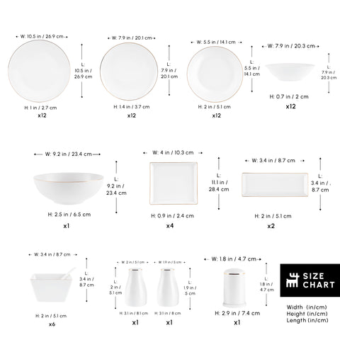 Karaca Bone China Donatella 70-Piece Dinner Set for 12 People, Gold White