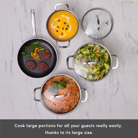 Karaca Ceramica Steel 3Ply Stainless Steel 7-Piece Induction Non-Stick Cookware Set, Silver