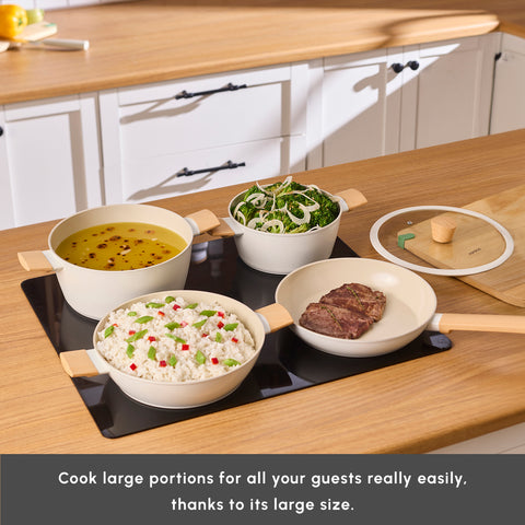 Karaca Swiss Crystal Almond 7-Piece Non-Stick Induction Cookware Set, Cream