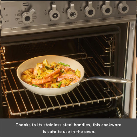 Karaca Swiss Crystal Almond Cream Non-Stick Induction Stainless Steel Handle Pancake Pan, 28cm, Cream