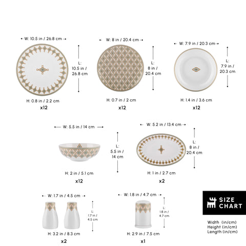 Karaca Forever Bone China Dorothy, 53-Piece Dinner Set for 12 People, Gold