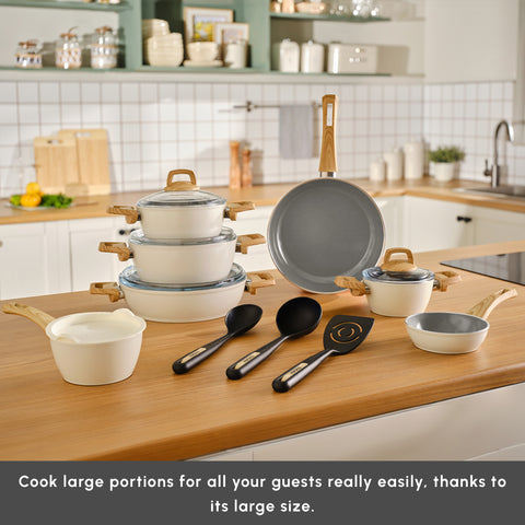 Karaca Swiss Crystal 15-Piece Non-Stick Induction Cookware Set, Creamy