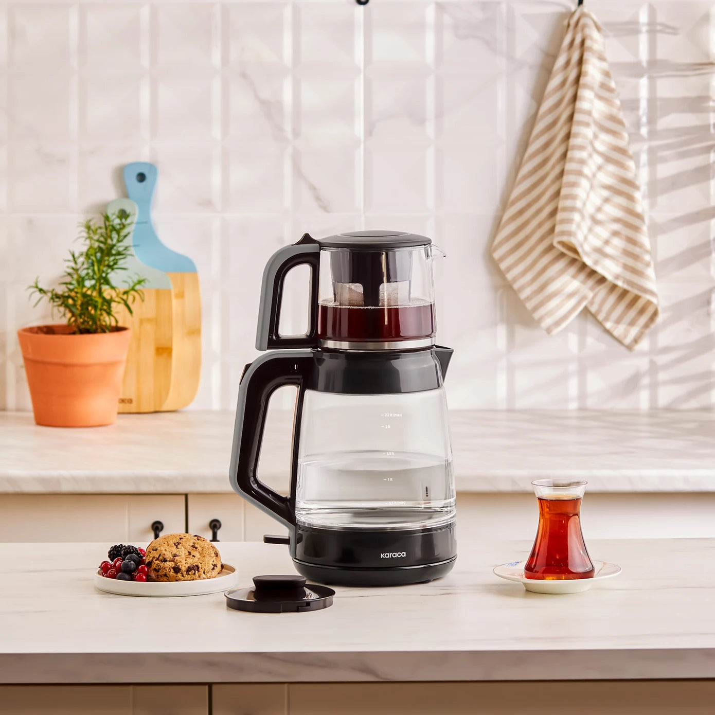 Karaca Glass Tea XL 2 in 1 Glass Tea Maker, 1900W, Space Grey