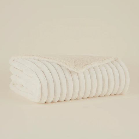Karaca Stripe Sherpa Blanket, 130x150cm, White