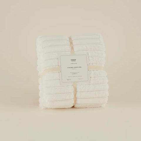 Karaca Stripe Sherpa Blanket, 130x150cm, White