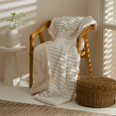 Karaca Stripe Sherpa Blanket, 130x150cm, White