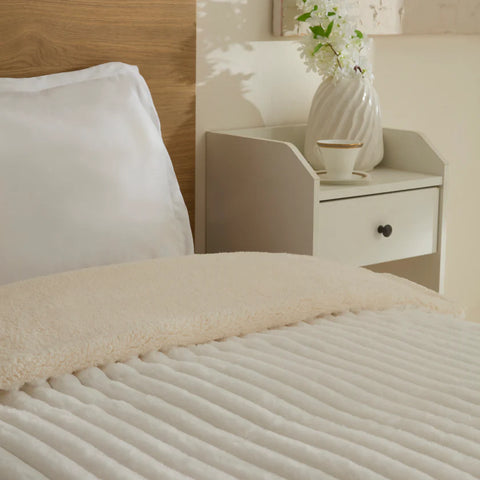 Karaca Stripe Sherpa Blanket, 150x200cm, Single, White