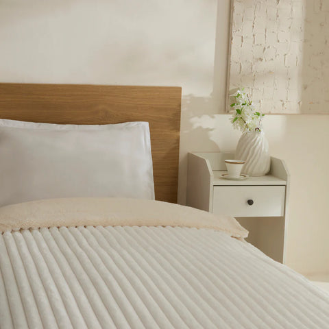 Karaca Stripe Sherpa Blanket, 150x200cm, Single, White