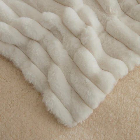 Karaca Stripe Sherpa Blanket, 150x200cm, Single, White
