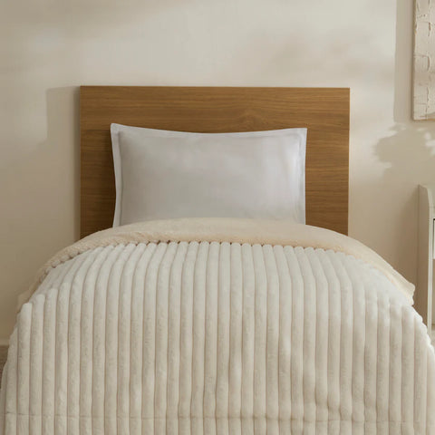 Karaca Stripe Sherpa Blanket, 150x200cm, Single, White