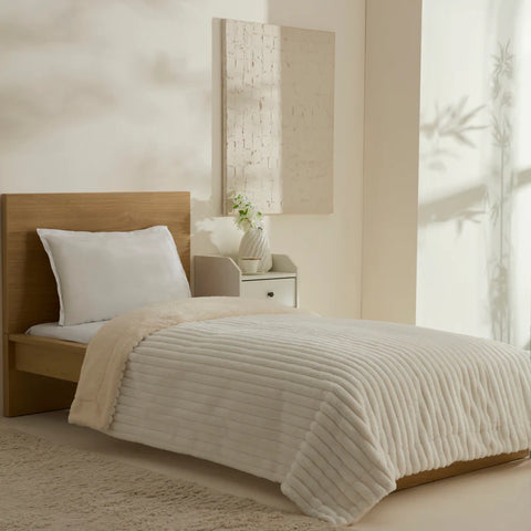 Karaca Stripe Sherpa Blanket, 150x200cm, Single, White