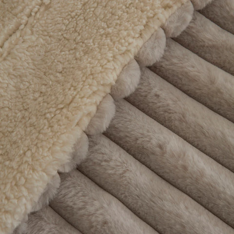Karaca Stripe Sherpa Blanket, 150x200cm, Single, Light Grey