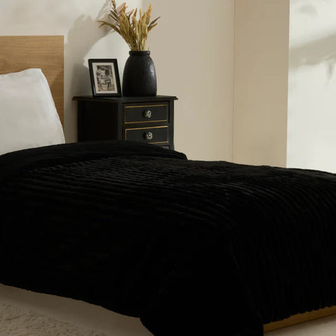 Karaca Stripe Sherpa Blanket, 150x200cm, Black