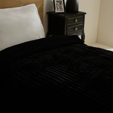 Karaca Stripe Sherpa Blanket, 150x200cm, Black