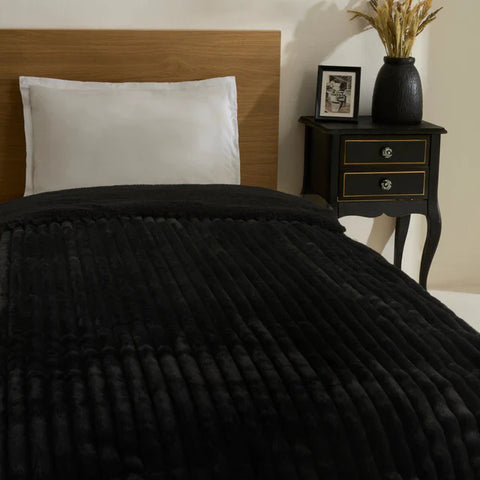 Karaca Stripe Sherpa Blanket, 150x200cm, Black