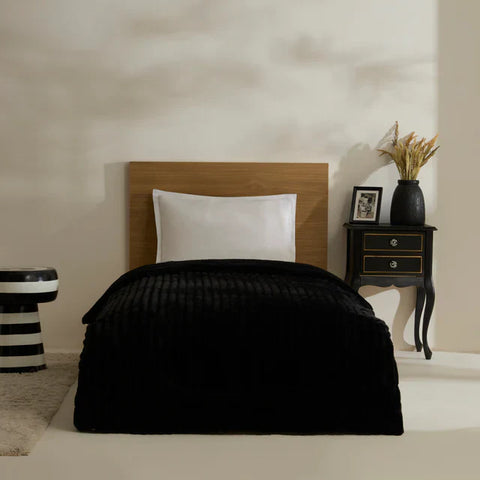 Karaca Stripe Sherpa Blanket, 150x200cm, Black